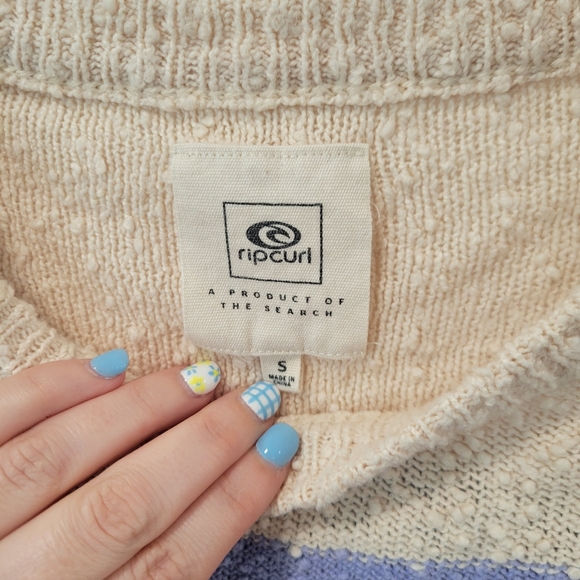 Rip Curl Womens Sweater Small Beige Bold Stripes Marled Lightweight Beachy Boho - Picture 2 of 4